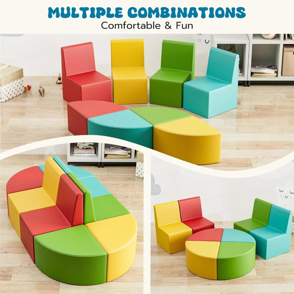 8 PCS Kids Sofa Set, Daycares Chairs for Toddlers Activities, Colorful Modular Flexible Seating Set for Home Preschool Playroom