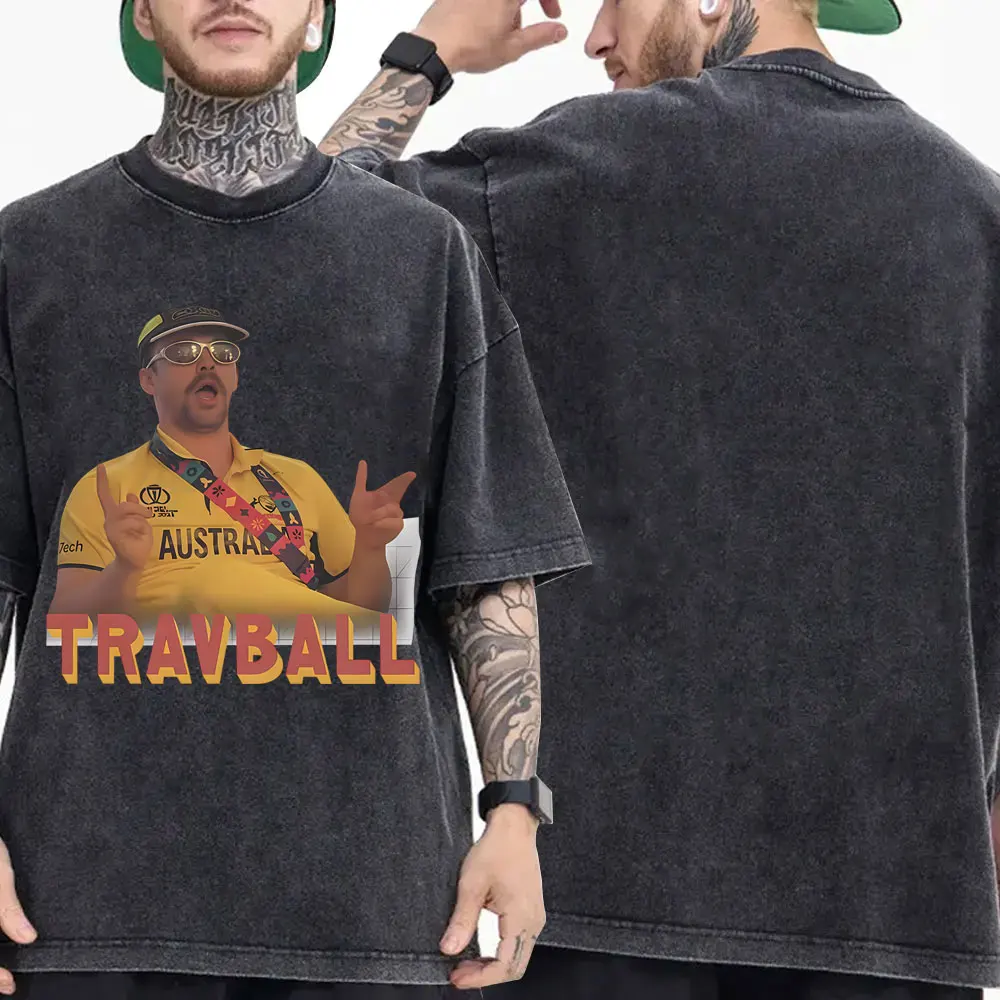 

Washed Vintage Travis Head TravBall Graphic T-shirt Men Women Fashion Oversized Short Sleeve T Shirt Male Casual Cotton T-shirts