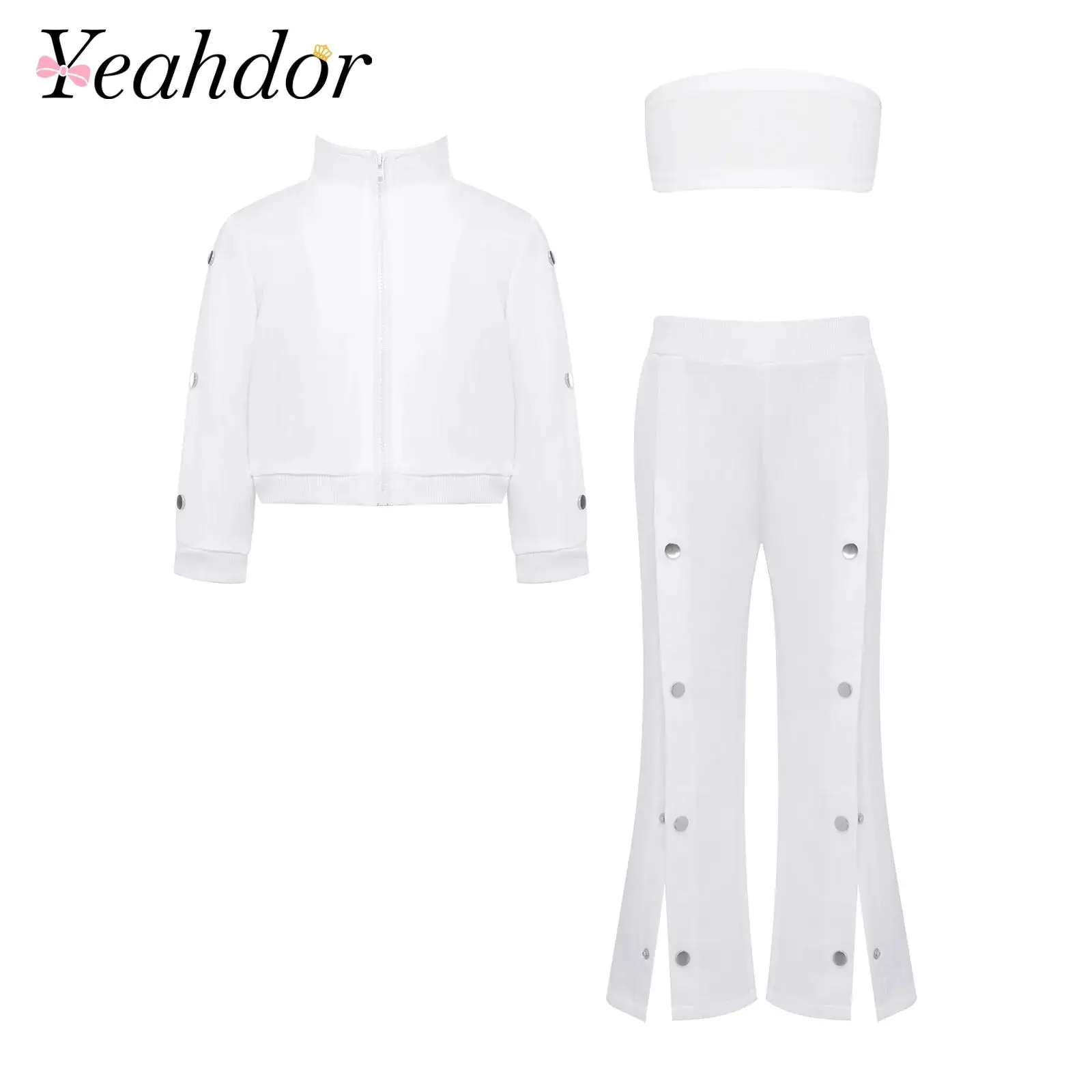 Children Fashion Party Clothes Sets Kids Girls Solid Color Outfit Jacket Strapless Tube Top And Wide Leg Pants 3-piece Set