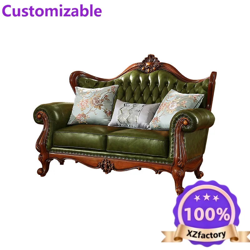 Factory Direct 2026 American leather sofa home living room retro first-layer cowhide sofa European solid wood sofa combination
