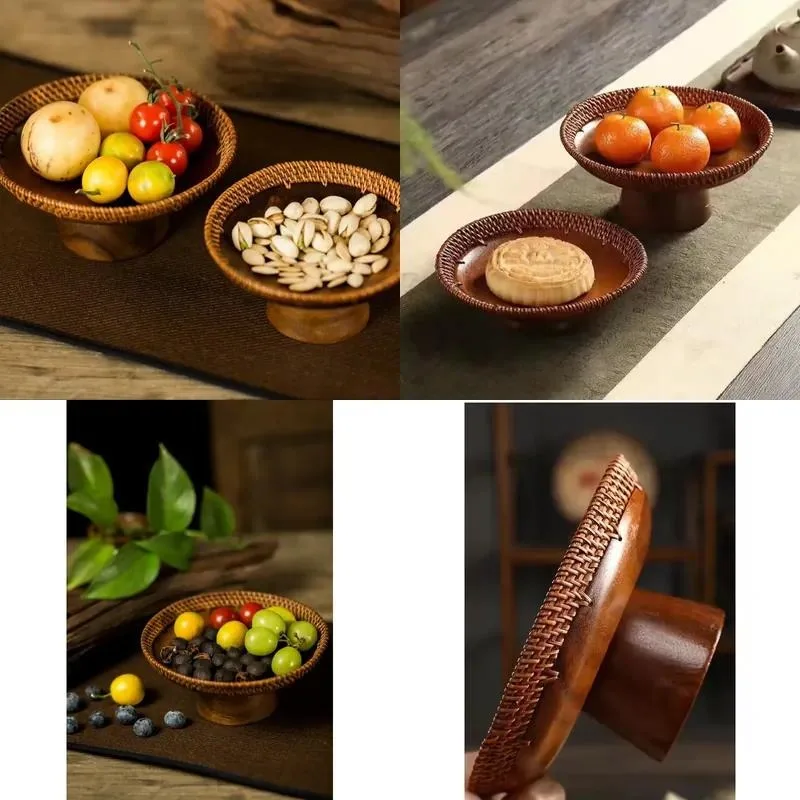 for Bamboo tall environmentally friendly fruit tray Japanese walnut tea tray Handwoven fruit basket Buddha brand refreshment