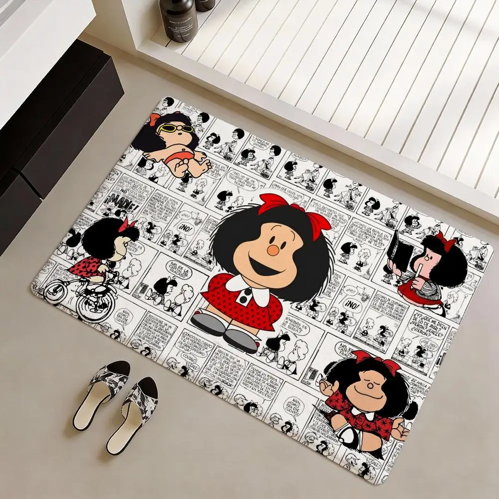 Cute Cartoon Mafalda Floor Mat Soft Flannel Non-Slip Door Mat - Thickened Rug for Living Room Home Decor