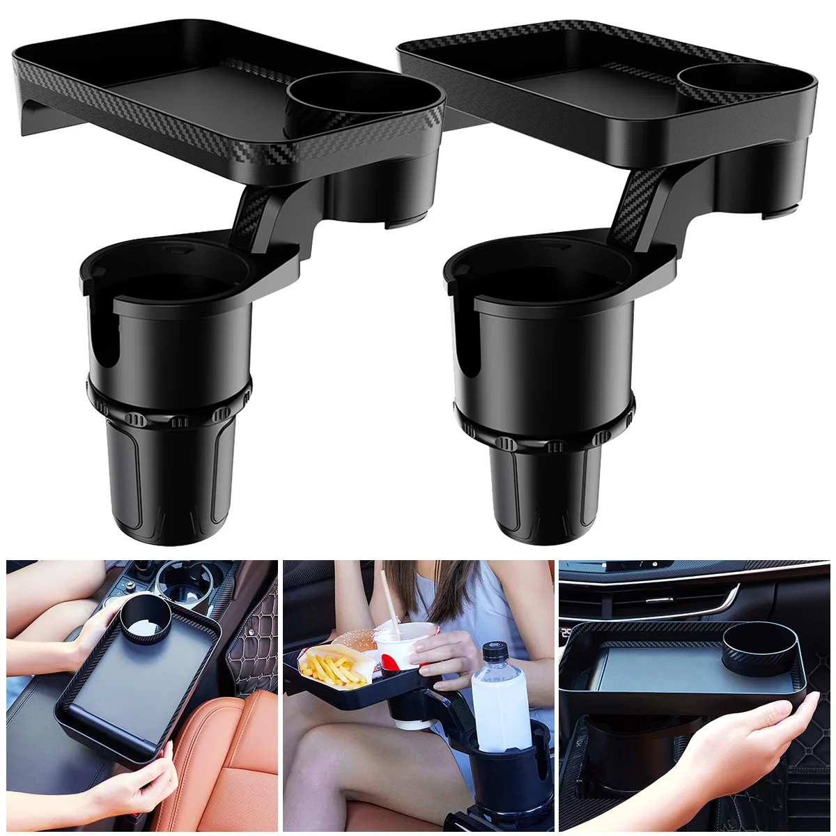 Car Cup Holder Tray with 360° Rotating Adjustable Base Anti-slip Cup Holder Expander for Most Car Drink Organized Accessories