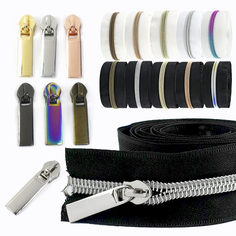 

3-10M 3# 5# Sewing Nylon Zippers Tape with Zip Sliders Black White Garment Decor Zipper Bag Zips Pull Repair Kit DIY Accessories