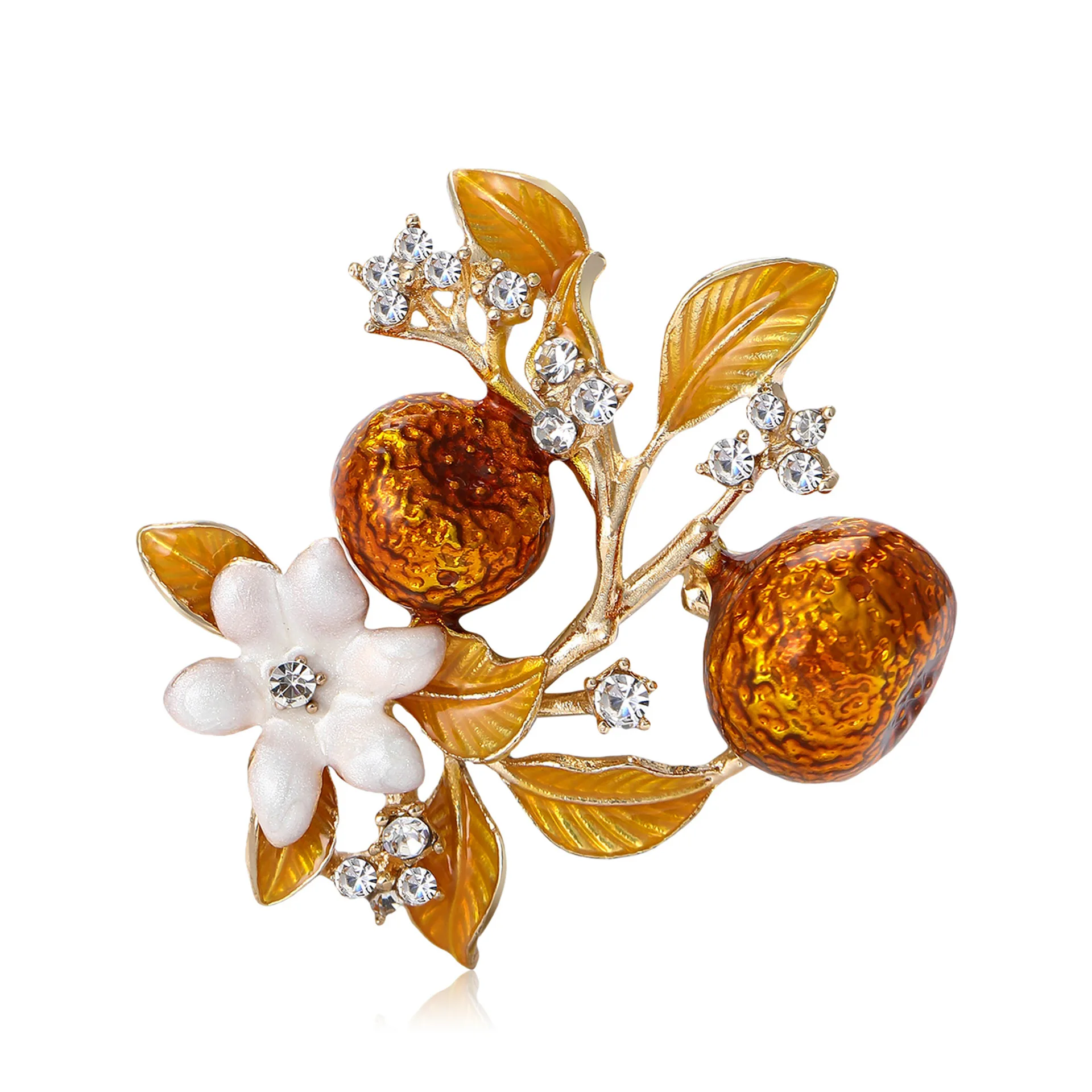 

Two Persimmon And FIG Brooches With Enamel Branches, Ladies' Fruit And Plant Pins, Casual Party Accessories, Birthday Gifts
