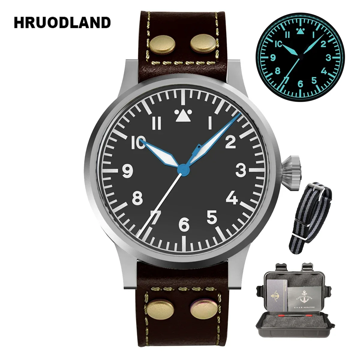 Hruodland 2025 Nieuwe Pilot Heren Automatisch Mechanisch Horloge Pt5000 Saffier Lichtgevend C3 Roestvrij Staal Waterdicht 10Bar reloj hom