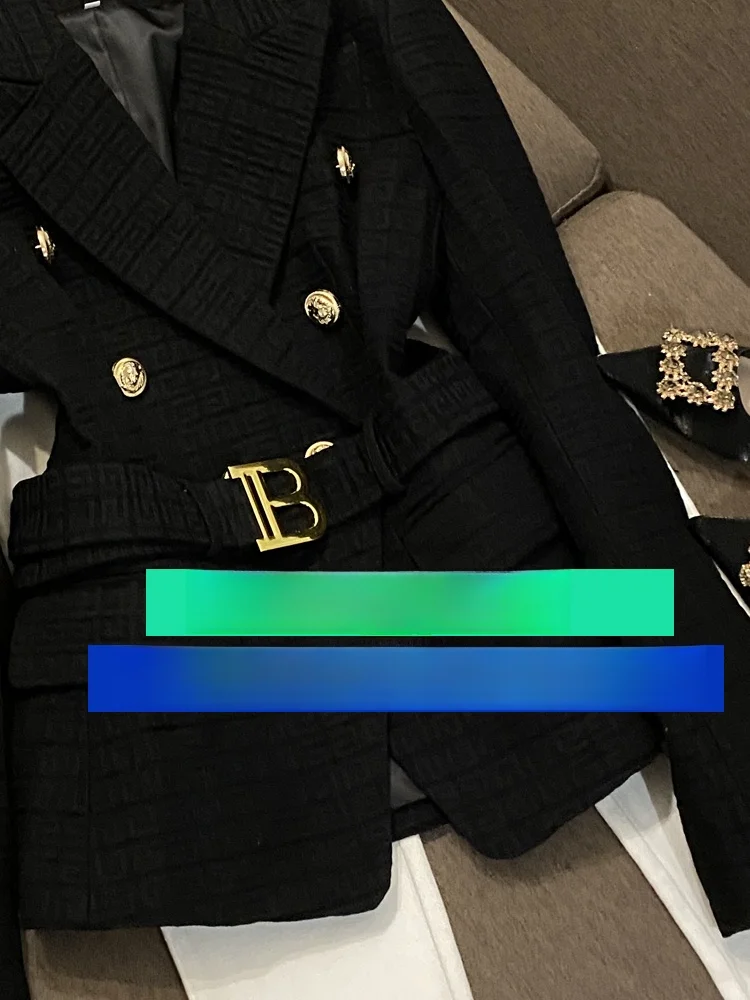 Outono inverno militar een duplo breasted denim com cinto longo sve fino ajuste cor pura terno jaet feminino commute sle