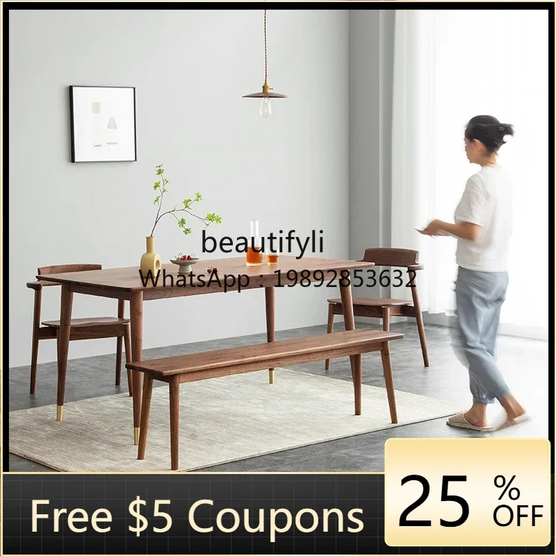 FF North American black walnut log dining table Nordic solid wood rectangular dining table Modern strip table