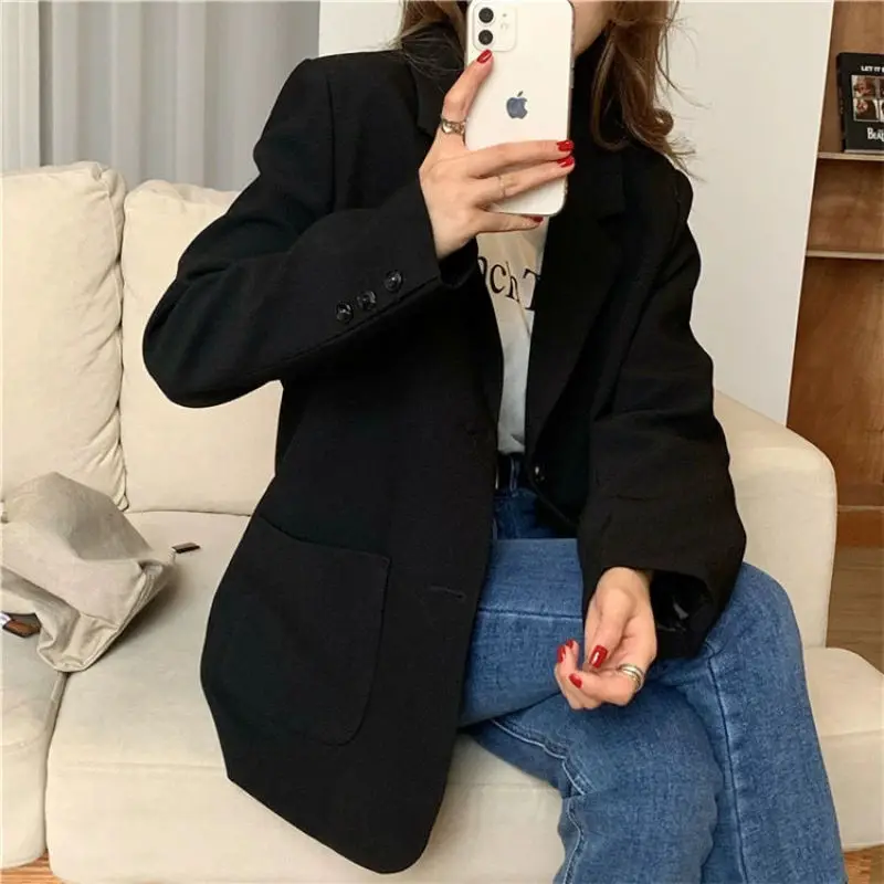 Colletto rovesciato primavera autunno tinta unita abbigliamento donna manica lunga Cardigan blazer stile Coatspreppy top Casual