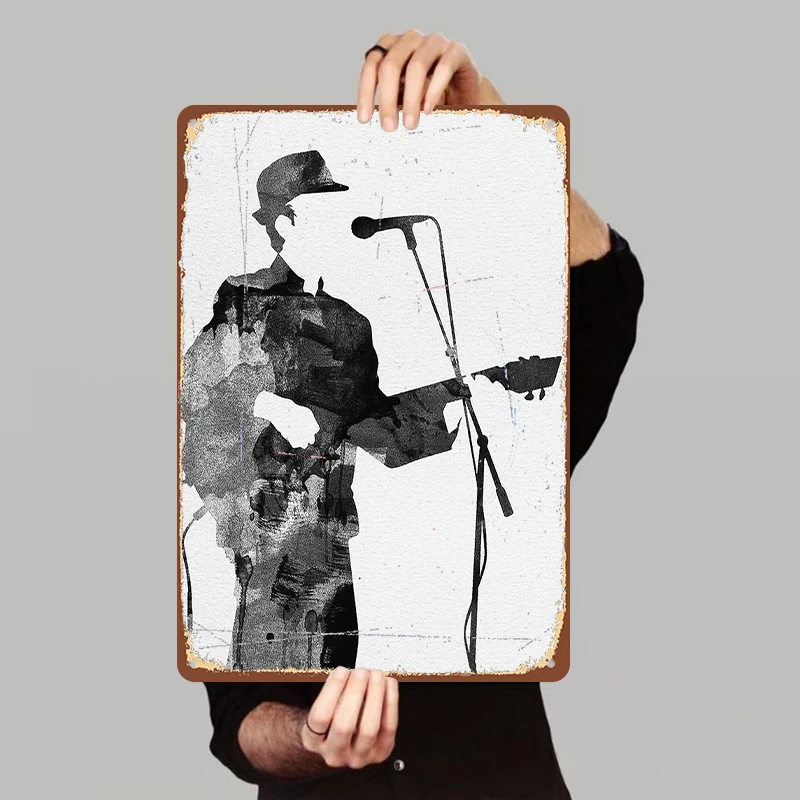 Vintage Street Singer Guitar Microphone Metal Tin Sign Home Wall Decor Art Mural