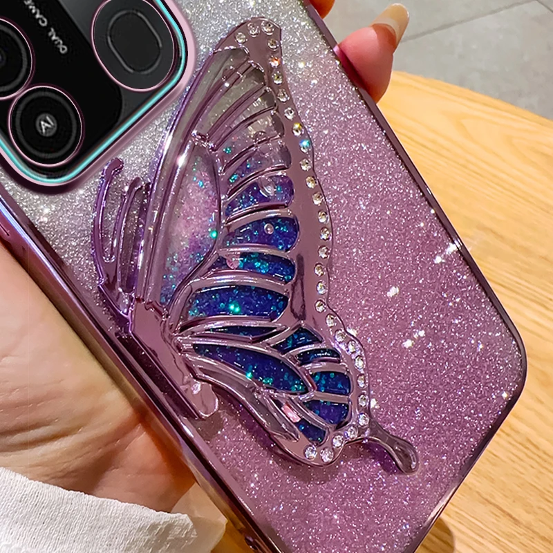 For Tecno Spark Go 2022 Phone Case Tecno Spark Go 2022 Case Glitter Butterfly Quicksand Tecno Spark 8C Back Cover Tecno Spark 9