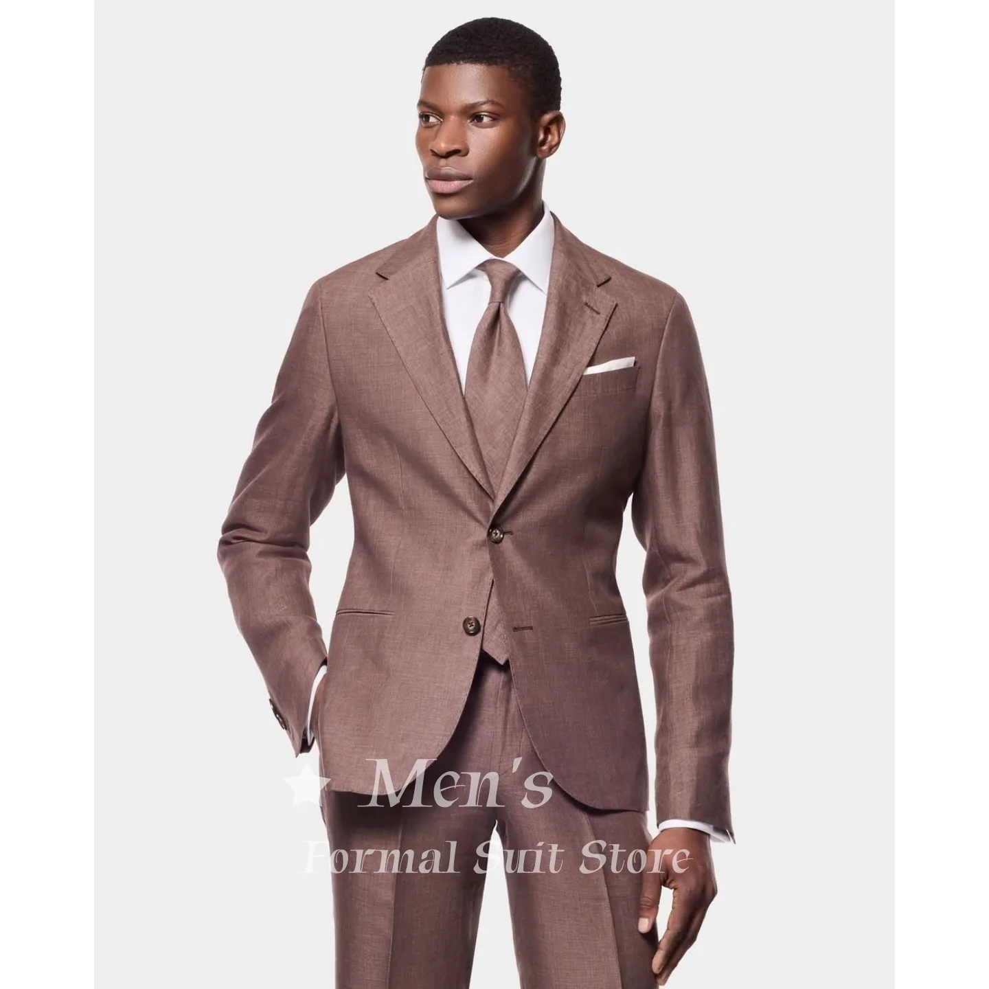 

Causal Brown Linen Blend Suit 2 Piece Single Breasted Notch Lapel Slim Fit Blazer And Pant Wedding Prom Tuxedo Formal Customized