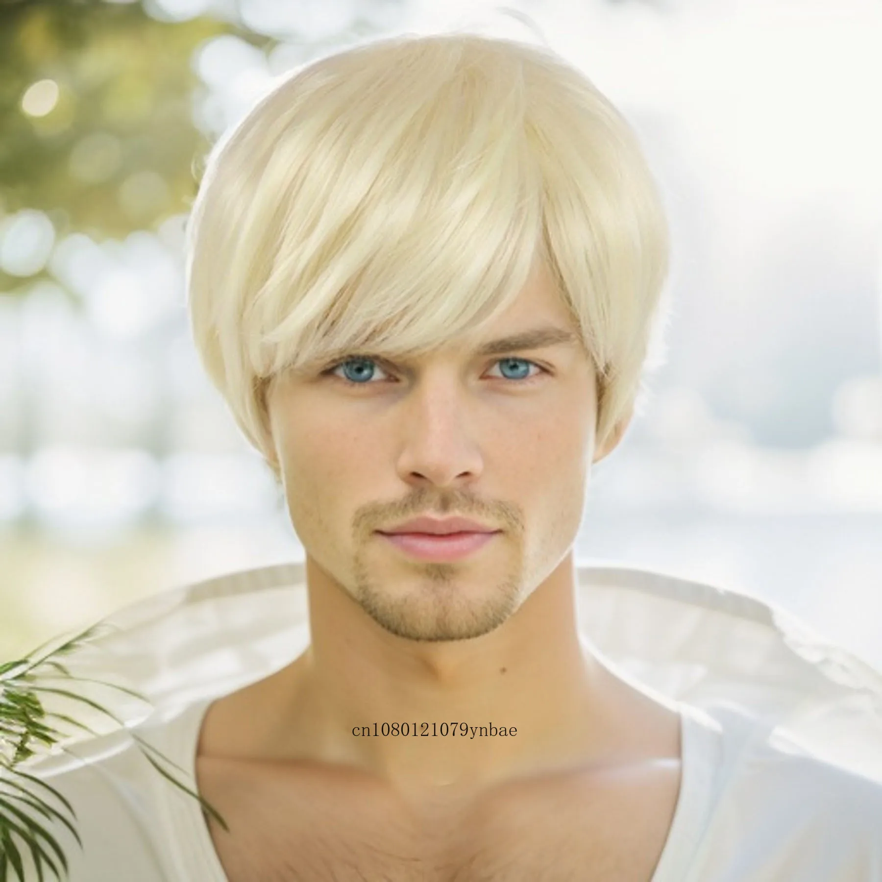 

Synthetic Straight Hair Wigs for Men Short Blonde Wig with Bangs Cosplay Costume Anime Halloween Carnival Use Men's Wig Natural