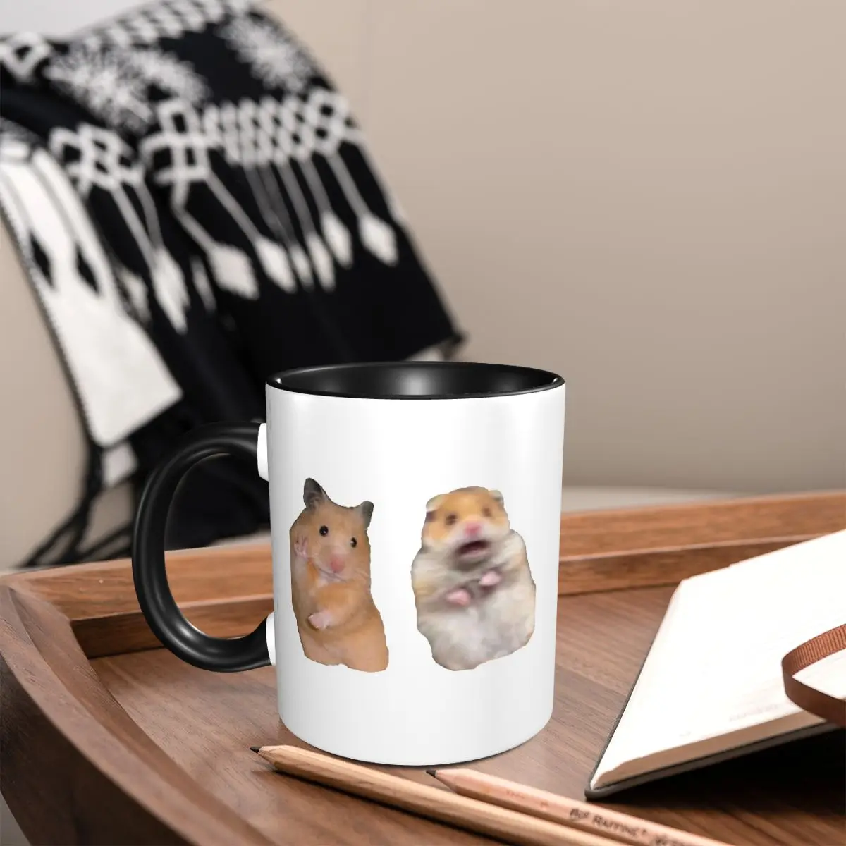 Peace Sign And Screaming Hamster Mug Funny Ceramic Coffee Cups Tea Mugs Milk Cup Drinkware Gifts for Friends