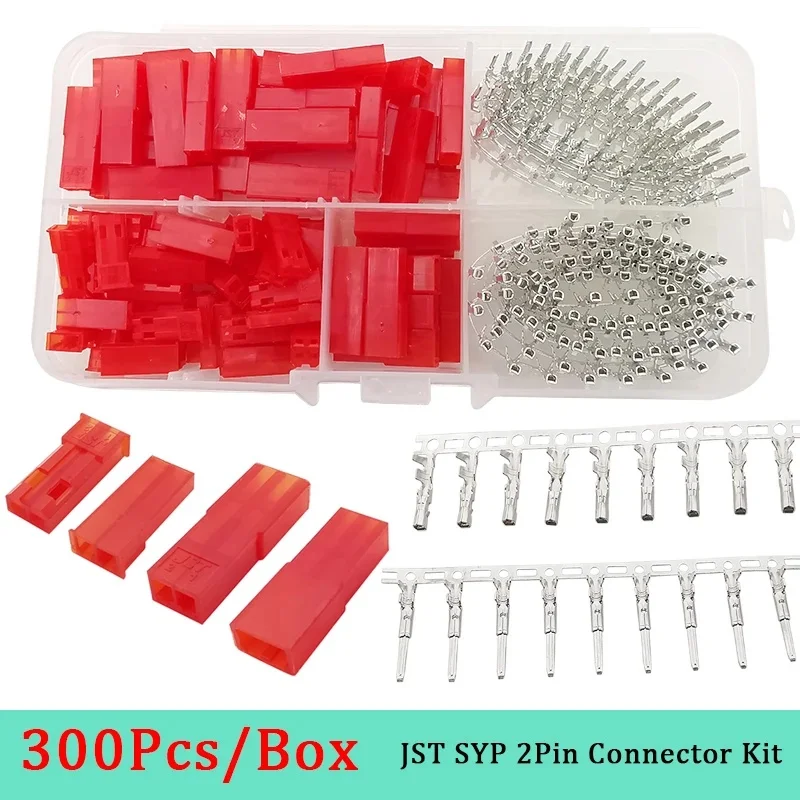 300Pcs/Box 2.54mm JST SYP Male Female Housing Terminals Kit JST 2 Pin Plug Socket Housing Crimp Terminal For RC Lipo Battery DIY