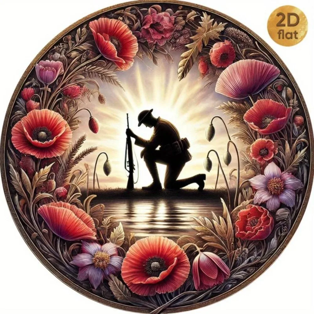 لافتة حديقة ألومنيوم مستديرة وطنية مقاس 19.99 × 19.99 سم - ديكور حديقة خارجي هدية مثالية لأصدقاء العائلة في يوم التذكارية/المضربين