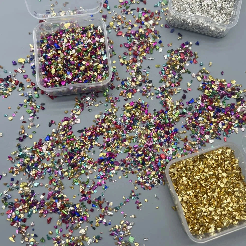 1 Caja de Purpurina para Manualidades con Piedras, Lentejuelas Metálicas Irregulares y Gruesas para Arte de Uñas, Relleno de Jarrones DIY y Creación de Joyas con Resina Epoxi