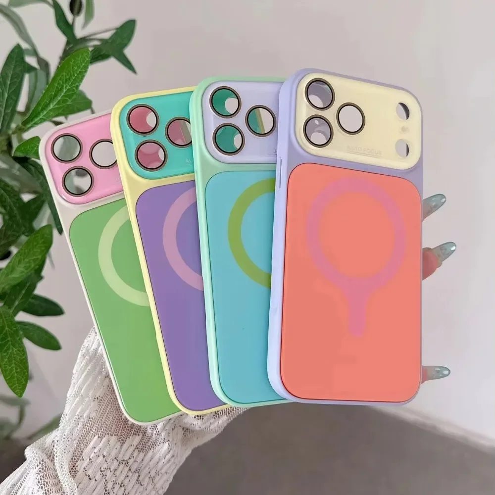 Candy Color Contrast for Magsafe Case for iPhone 18 17 Pro Max 16 15 14 Magnetic Camera Film Protector Large Window Cover