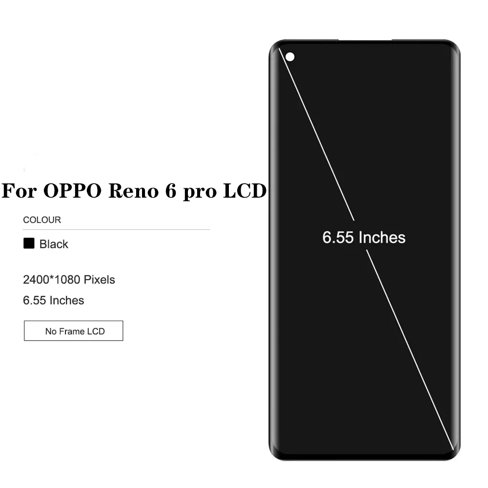 6.55 inches For Oppo Reno 6 Pro LCD Display Replacement +Touch Screen Digitizer Assembly For Reno 6 pro PEPM00, CPH2249 Screen