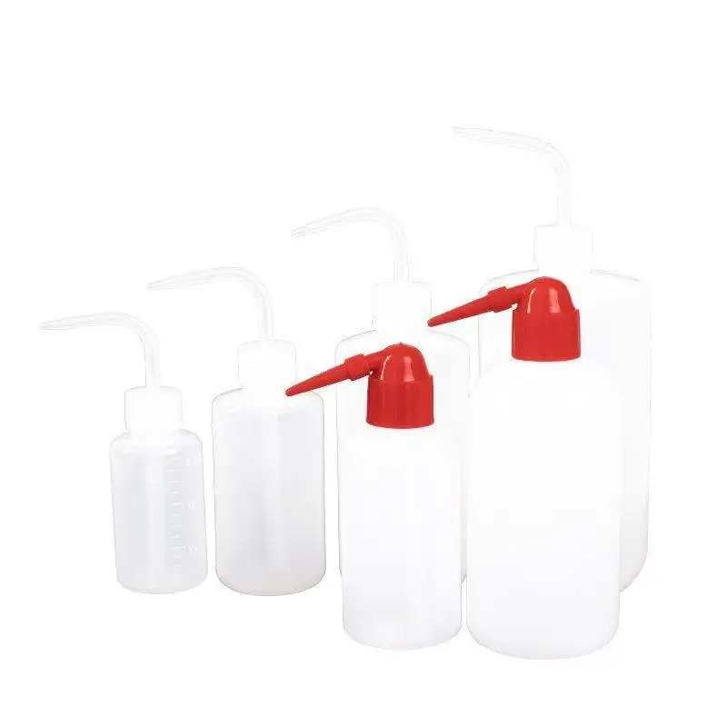 Portable Safety LDPE Squeeze Wash Bottle Red Angled Narrow Mouth Anti-spill for Tattoo Aftercare Cleaning Work