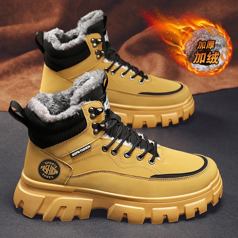 Men Vintage Warm Lined Work Ankle Boots Wear Resistant Outer Surface Anti Slip Sole Cold Resistant Shoes For Daily CommuteWinter