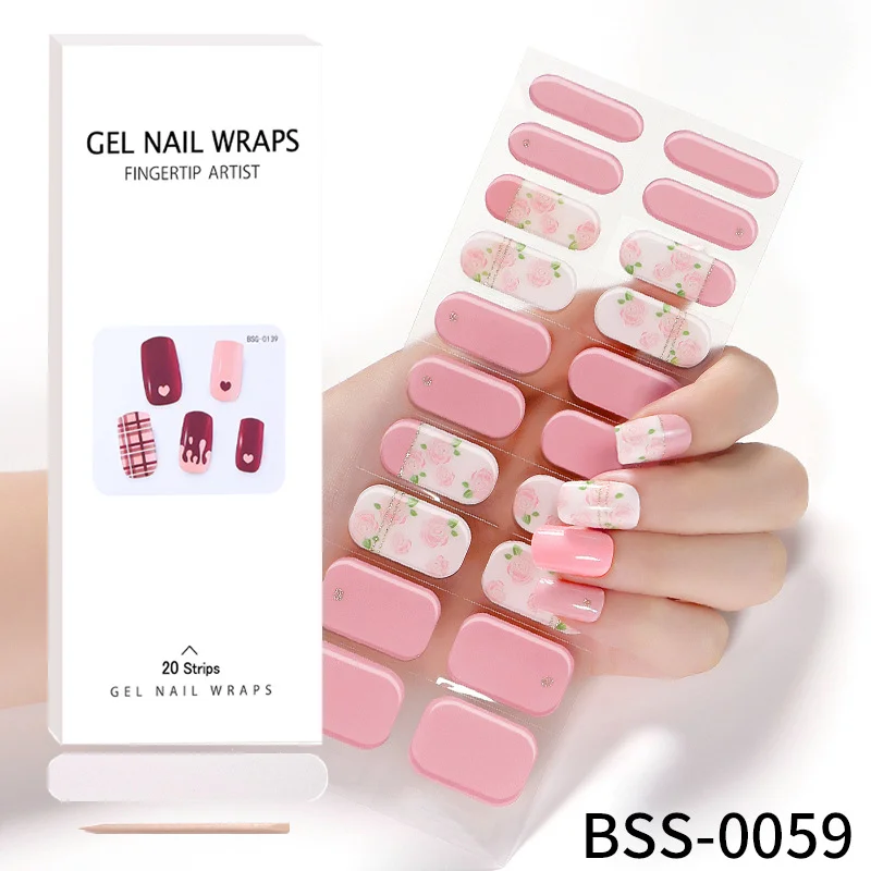 20 tiras de pegatinas de Gel para uñas, parche de tiras de uñas de Gel semicurado 3d, impermeable, de larga duración, lámpara Uv Led para uñas