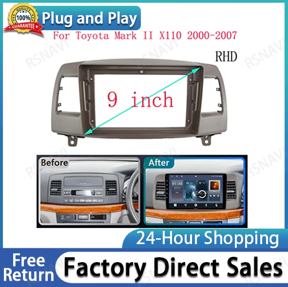 2 DIN 9 INCH Car frame Kit Cable Canbus Facia Panel  For Toyota Mark II X110 2000-2007 Big Screen Radio Audio Frame