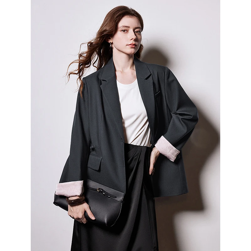 TOYOUTH Women Blazer Jacket 2025 Spring New Chinese Style Notched Collar Single Breasted Button Office Lady Blazer Suits