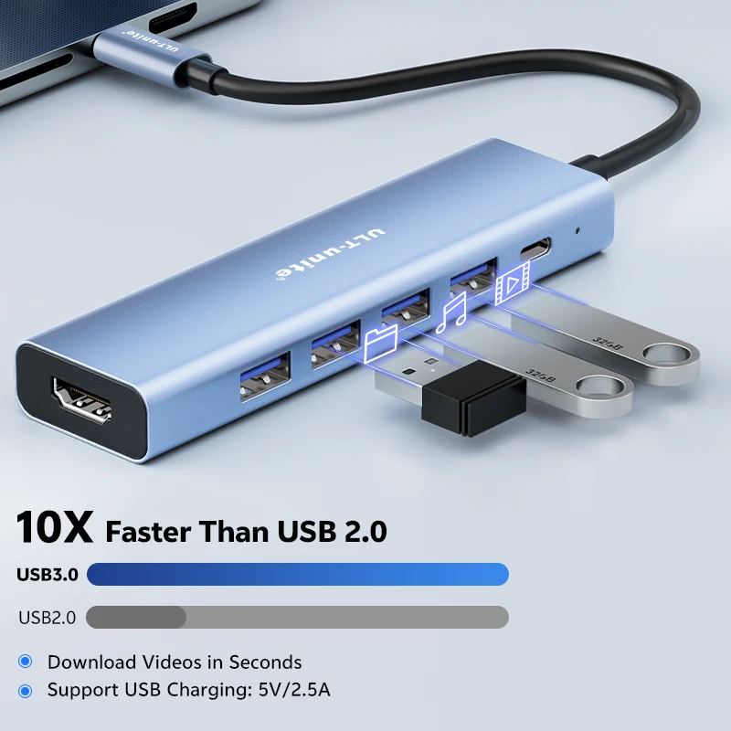 ฮับ USB C, 6 in 1 USB C ถึง HDMI Splitter, 4 พอร์ตข้อมูล USB 3.0, อะแดปเตอร์ USB C พร้อมพอร์ต HDMI 4K60Hz, PD 100W ชาร์จสําหรับ iPad Pro