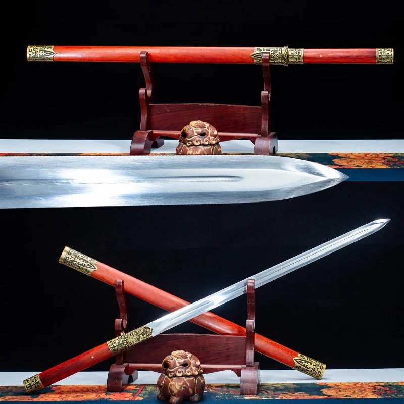 

Traditional Chinese Tang Sword Antique Red Wood Sheath High Manganese Steel Blade Ready For Training Home Decoration Non Sharp
