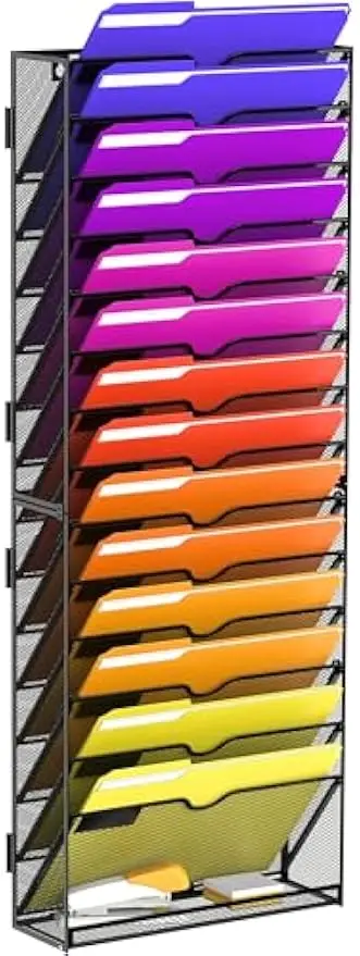 

15-уровневый настенный органайзер для документов, папок, букв, почты и журналов — черный