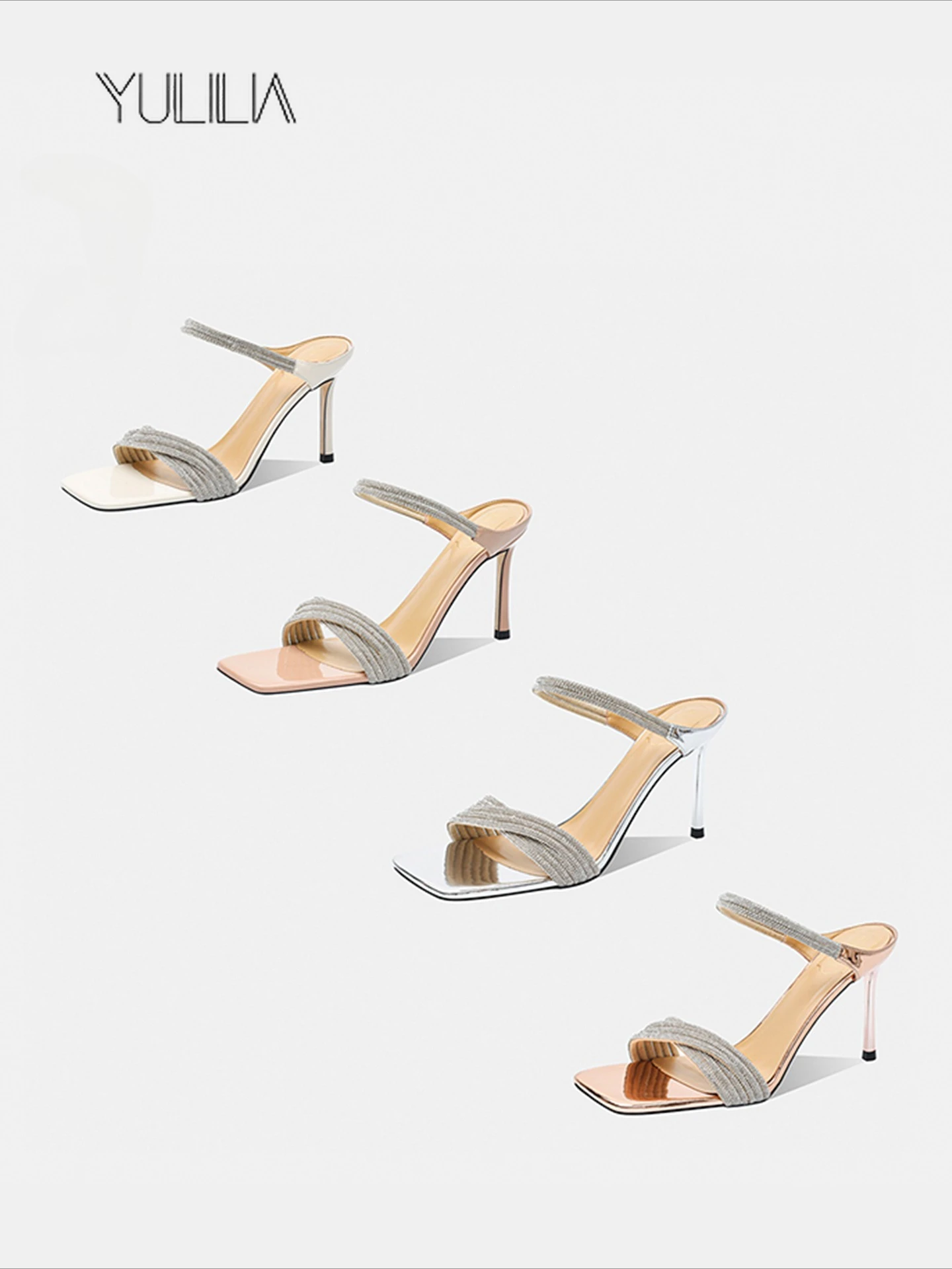

YULILIA Sexy Fashion Nightclub Party Wedding Office Queen Woman Rhinestone High Heels Pumps High-end Stiletto High Heel Sandals