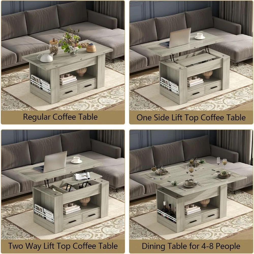 Lift Top Coffee Table, 4 in 1 Multi-Function Coffee Table with Storage Shelf and Hidden Compartment, Center Table with Large Dra