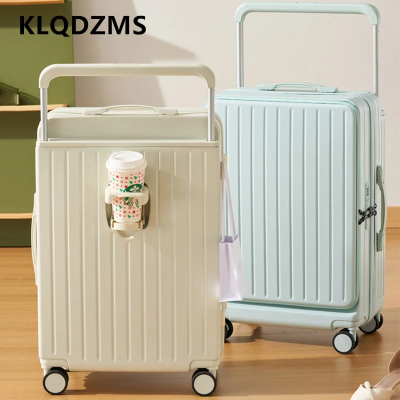 KLQDZMS High Quality Suitcase Front Opening Boarding Case USB Charging Trolley Case 20