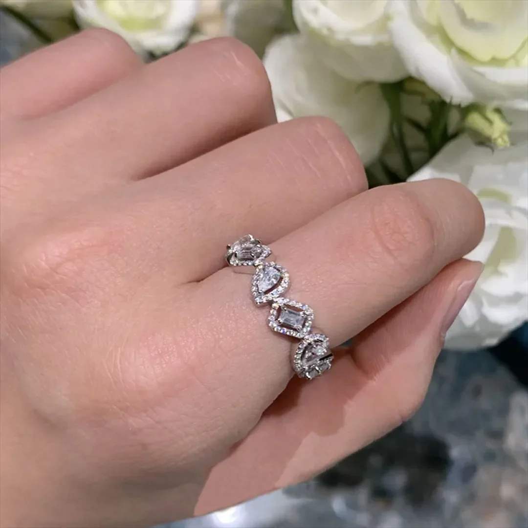 

Exquisite 925 Sterling Silver Irregular Diamond Inlaid Jewelry Craft Ring. Fashion Women's Festival Gifts messik ring