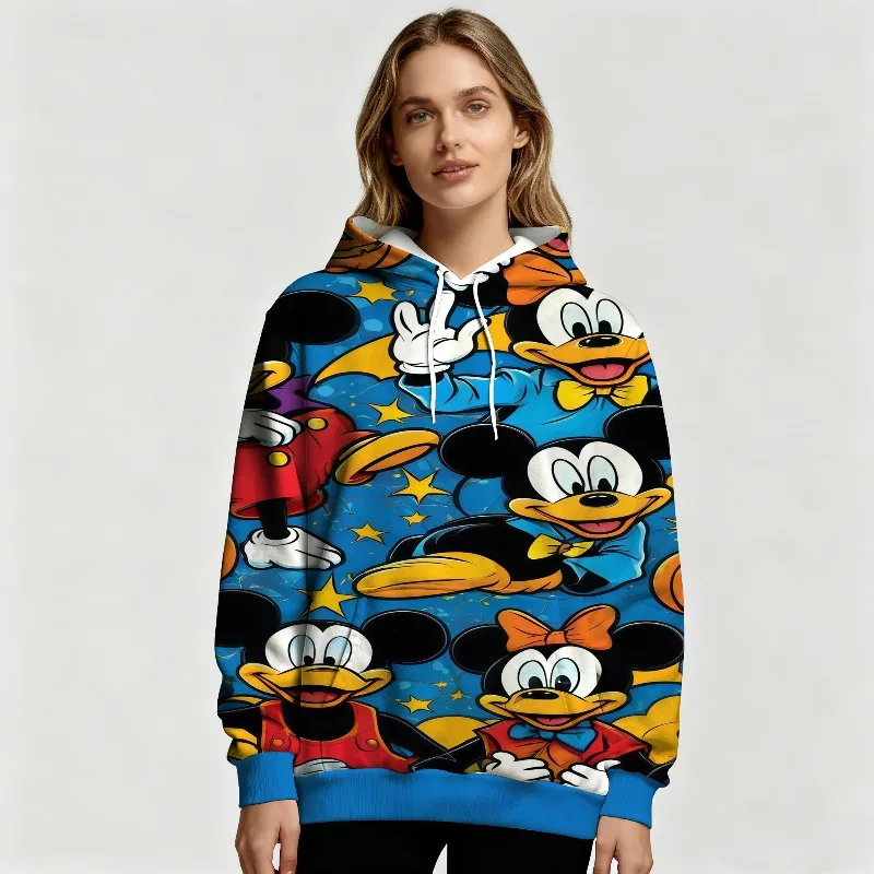 Sweat à capuche graphique Disney Mickey Mouse pour femme, pull chaud et décontracté, avec dessin animé rétro et Design inspiré de la musique, automne et hiver
