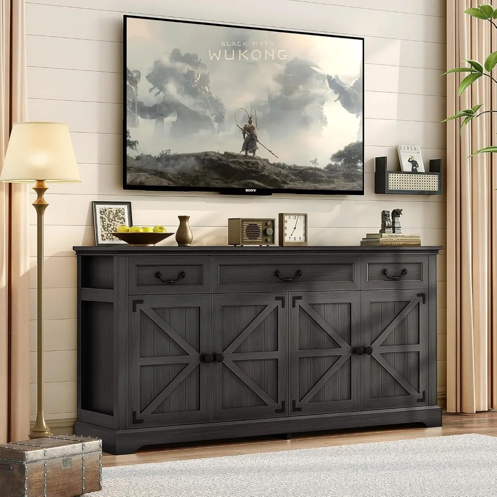 Vipbear 65 Large Sideboard Buffet Cabinet, Farmhouse Kitchen Sideboard Buffet with Storage 3 Drawers, Coffee Wine Bar Cabinet wi