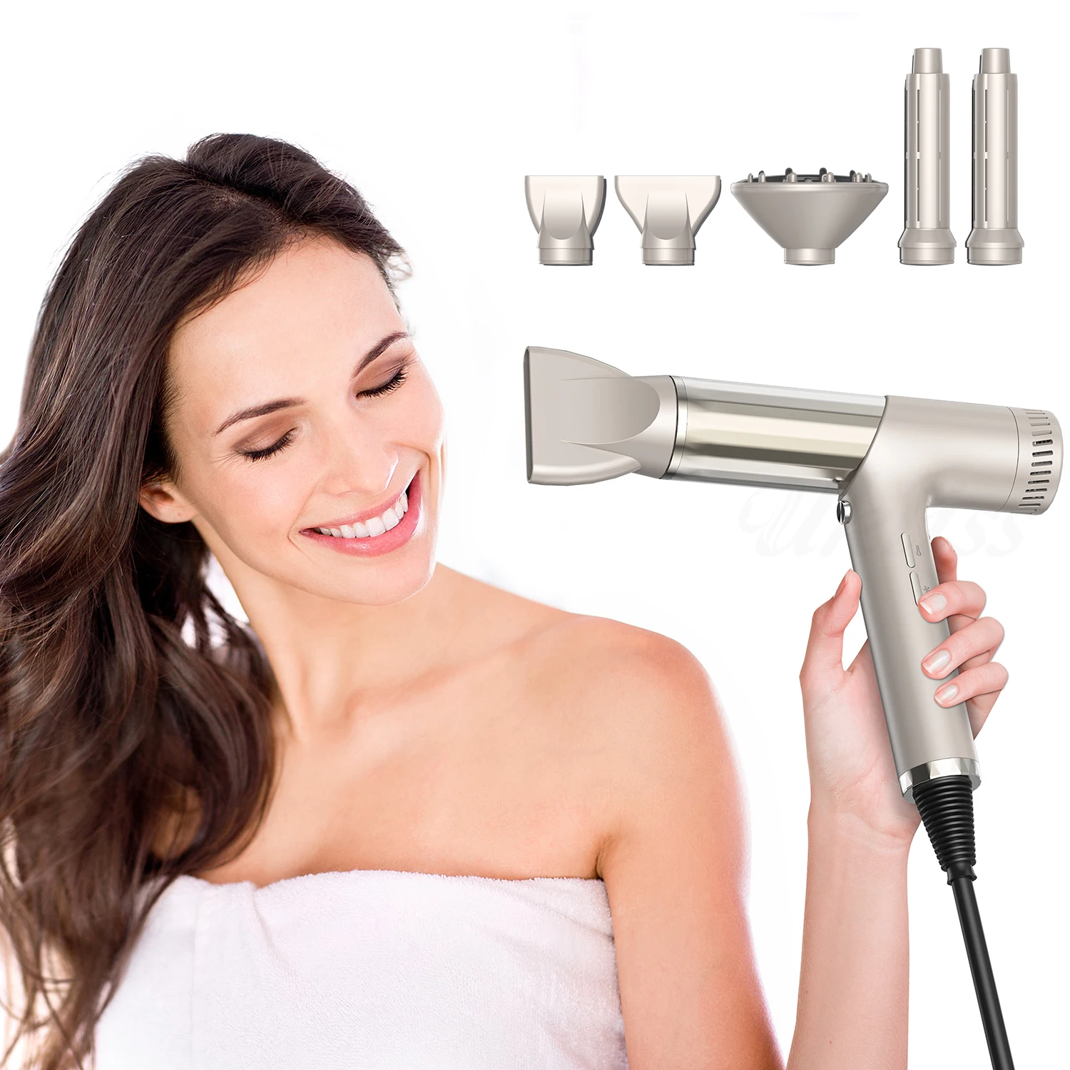 

5 In 1 Professional Hair Dryer with Diffuser High Speed Ionic Salon Blow Dryer Air Styling Curling Iron Powerful Wind Hairdryer