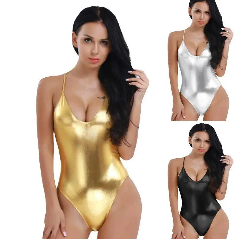 

Женский кожаный купальник iny с подтяжкой и глубоким вырезом, брюки с высокой талией, тонкий летний модный женский цельный костюм