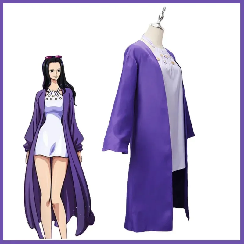 2025 11 Anime Nico Robin Cosplay disfraz Miss Allsunday abrigo púrpura chal vestido con tirantes peluca mujer adulta Sexy traje de fiesta de Carnaval