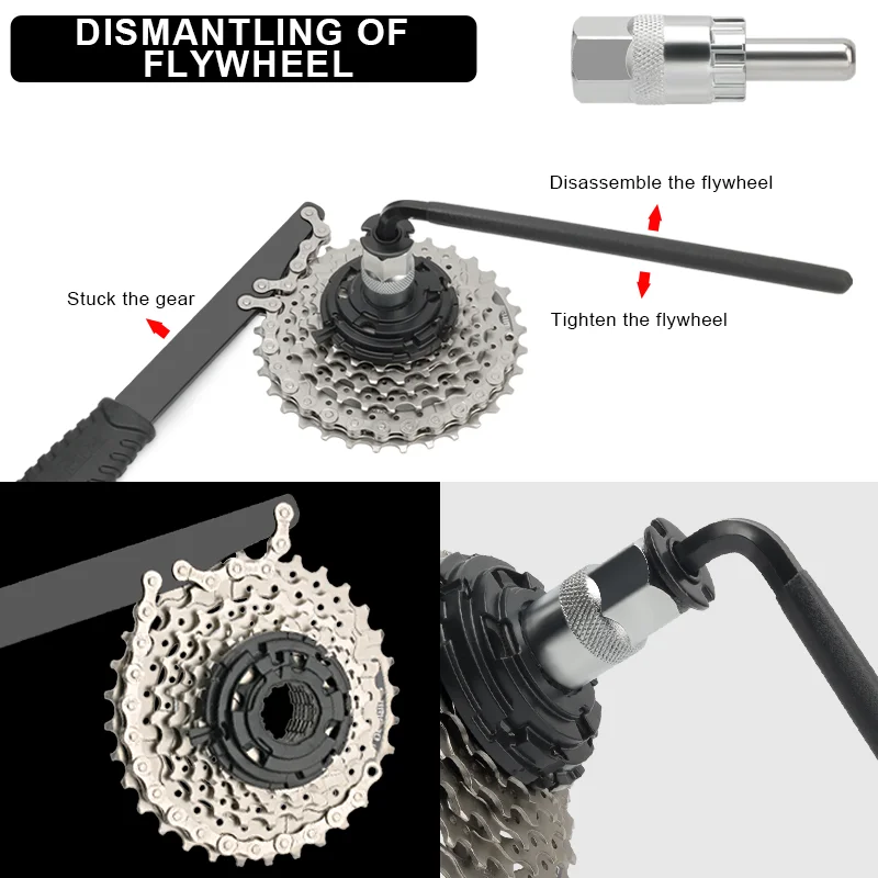 Bike Repair Tool Kits Cassette Sprocket Sleeve Bicycle Cassette Sprocket Removal Wrench Chain Whip Cycling 8Mm Allen Wrench