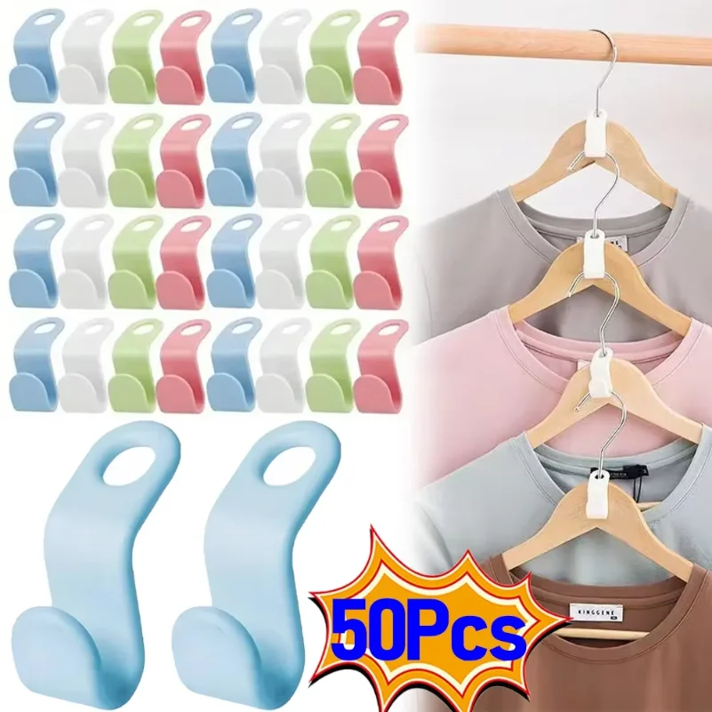 

50/Pcs Clothes Hanger Hooks Space Saving Closet Connector Hook Cascading Hanger Plastic Extender Clips Wardrobe Coat Organizer