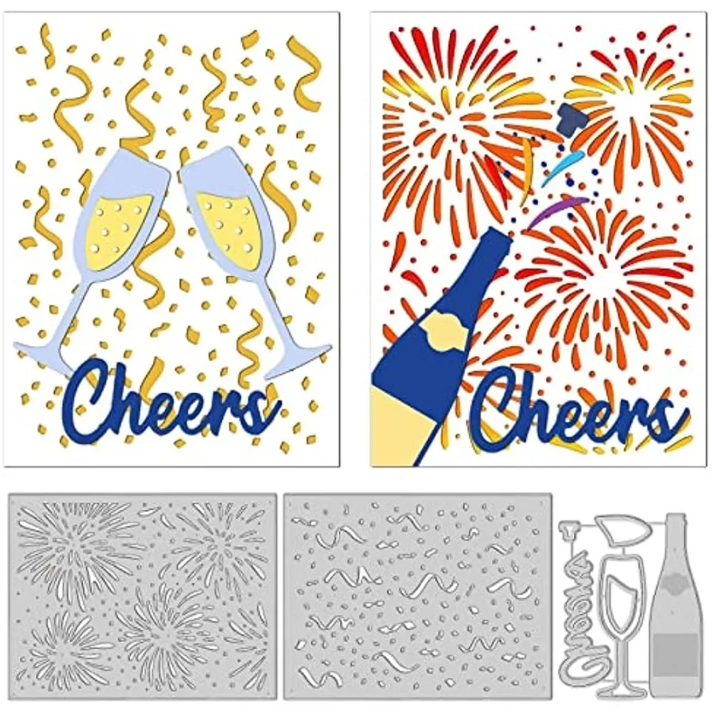 Party Confetti Background Cut Dies Festival Celebration with Fireworks Paper Scraps Wine Glass Cutting Dies for DIY Scrapbooking