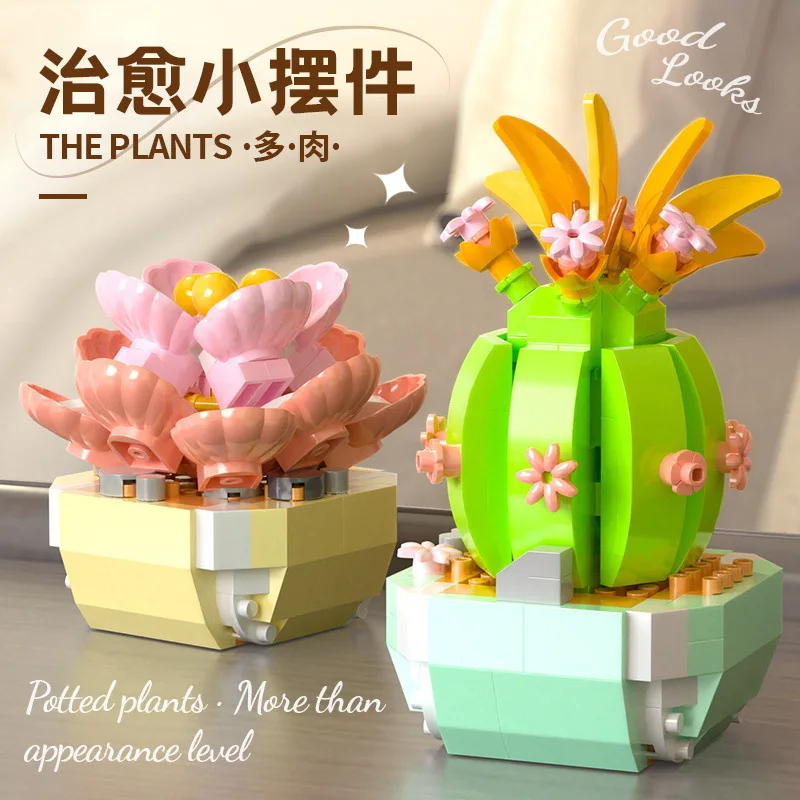 Flower Succulents Building Blocks Cactus Gypsophila Bonsai Tree Gardens Romantic Bricks DIY Potted Plants Model Kids Kits Toys