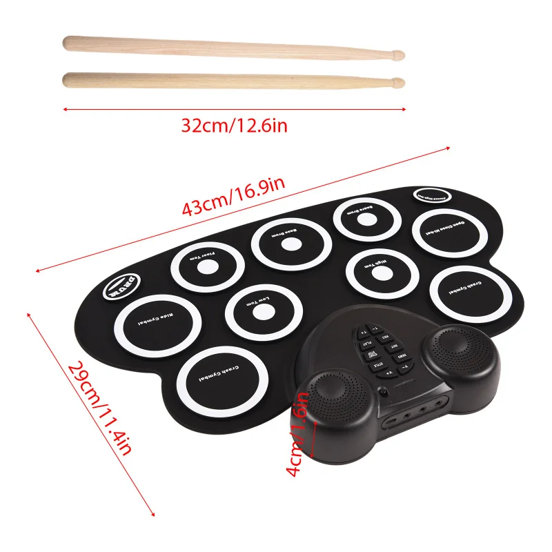 Electronic Drum Set Hand Roll Drum Set with Drumsticks Foot Pedal 9 Pads Dual Speaker Supports Connection MIDI Gaming Pad Drum