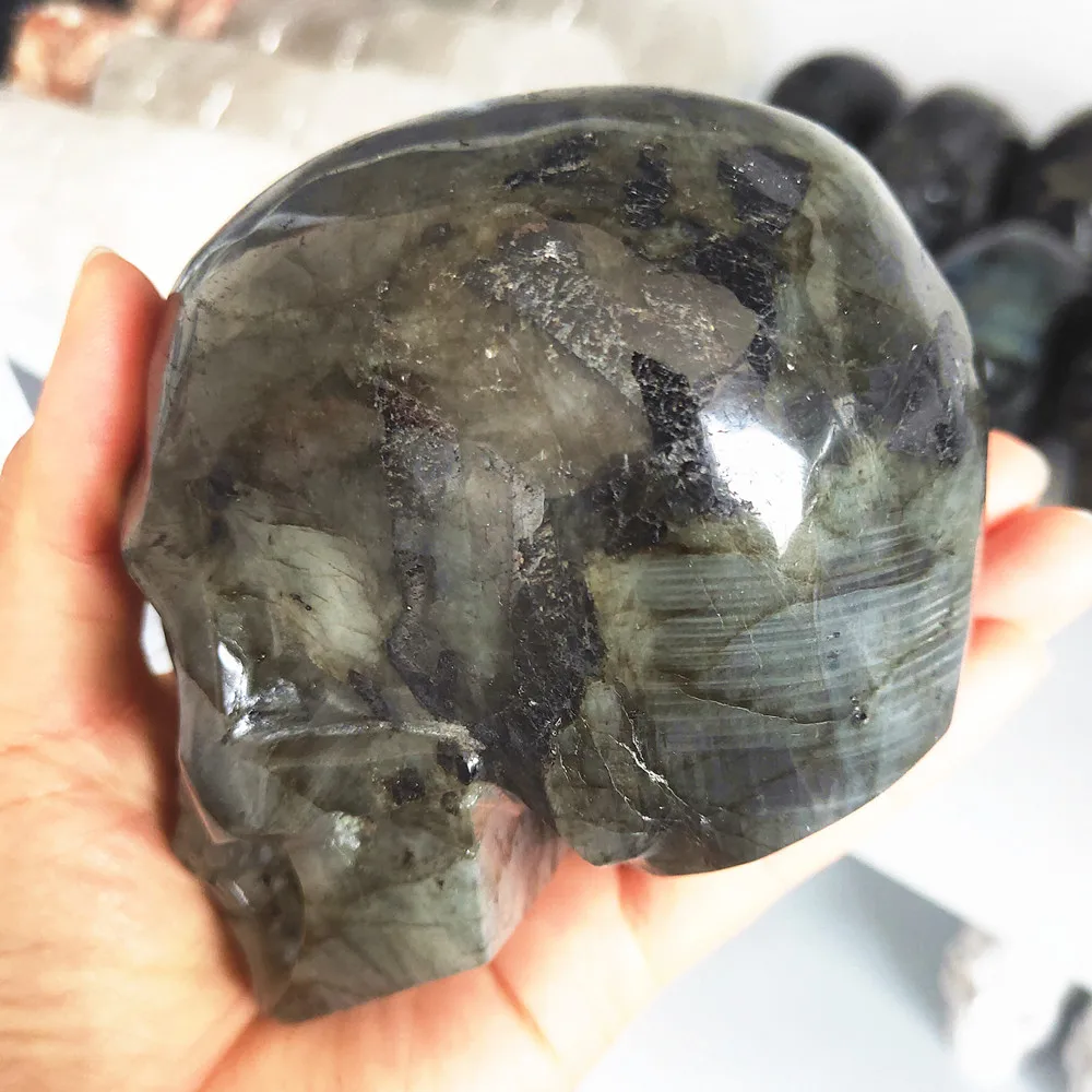 Crystal Skull Natural Labradorite Quartz Gemstone Cranium Reiki Healing Decoration 500-1.7kg