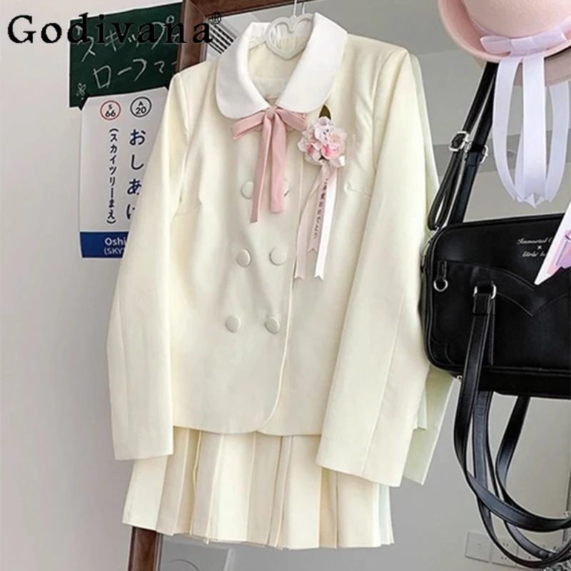 

Осенняя одежда в студенческом стиле, женская милая униформа JK, куртка и юбка, комплект из двух предметов, женский милый костюм с юбкой в японском стиле