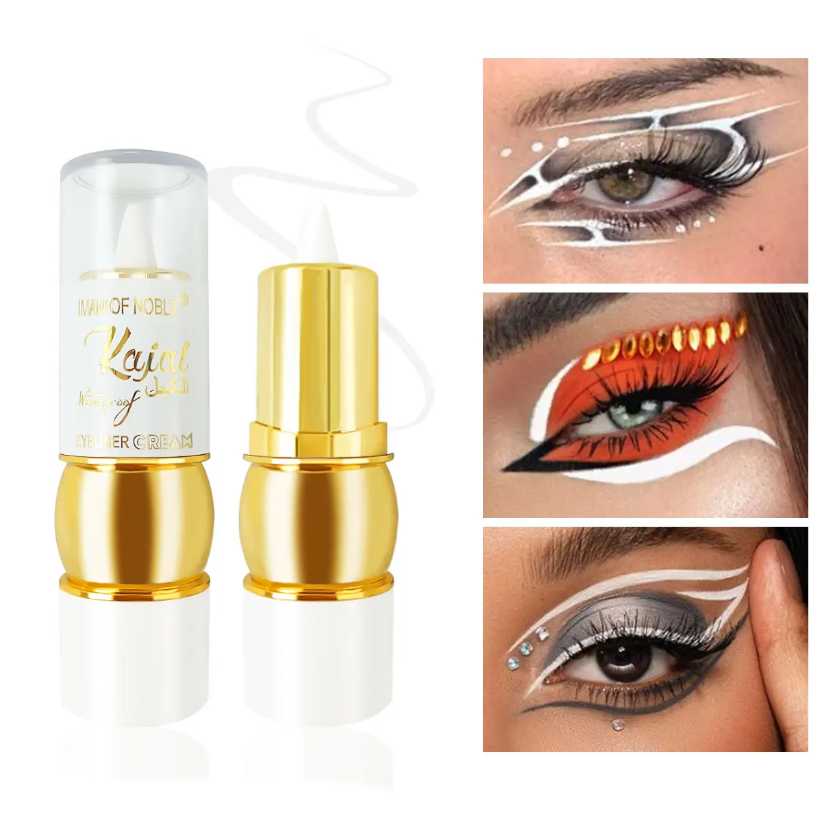 WHITE/Black Tube Lipstick-style Ribbon Eyeliner Black Lasting Portable Natural Eye Waterproof Liner Pen Cream