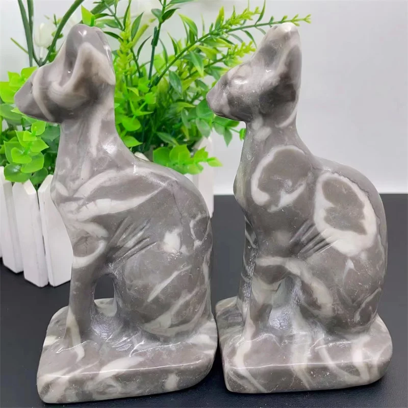 

14.5CM Natural Shellstone Egyptian Mau Cat Carving Powerful Animal Healing Office Desktop Furniture Home Decoration 1pcs