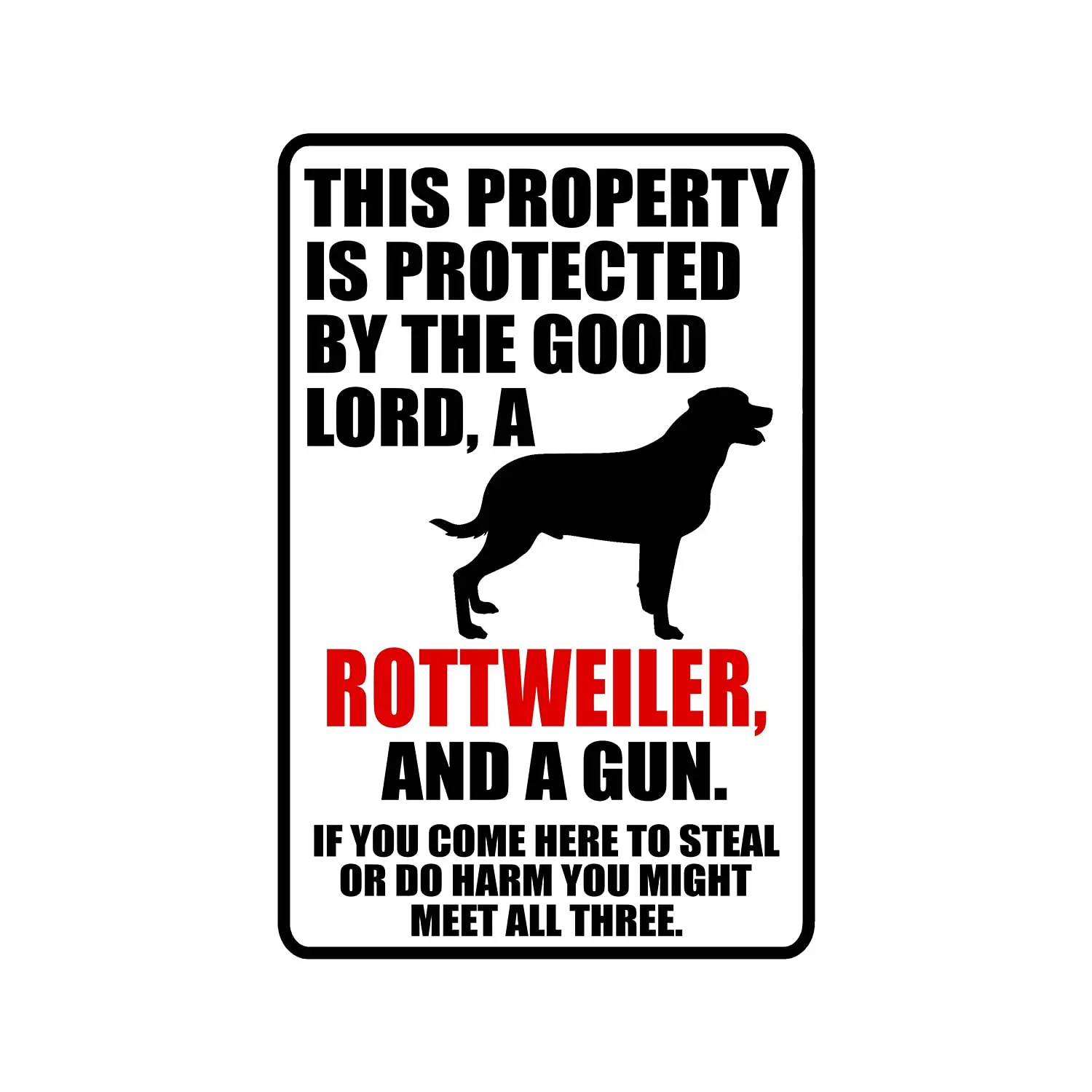 Sauvtomd Metal Vintage Signs Property Warning Sign Warning Rottweiler Dog And a Gun Wall Plaque Decoration Retro Metal Signs Out